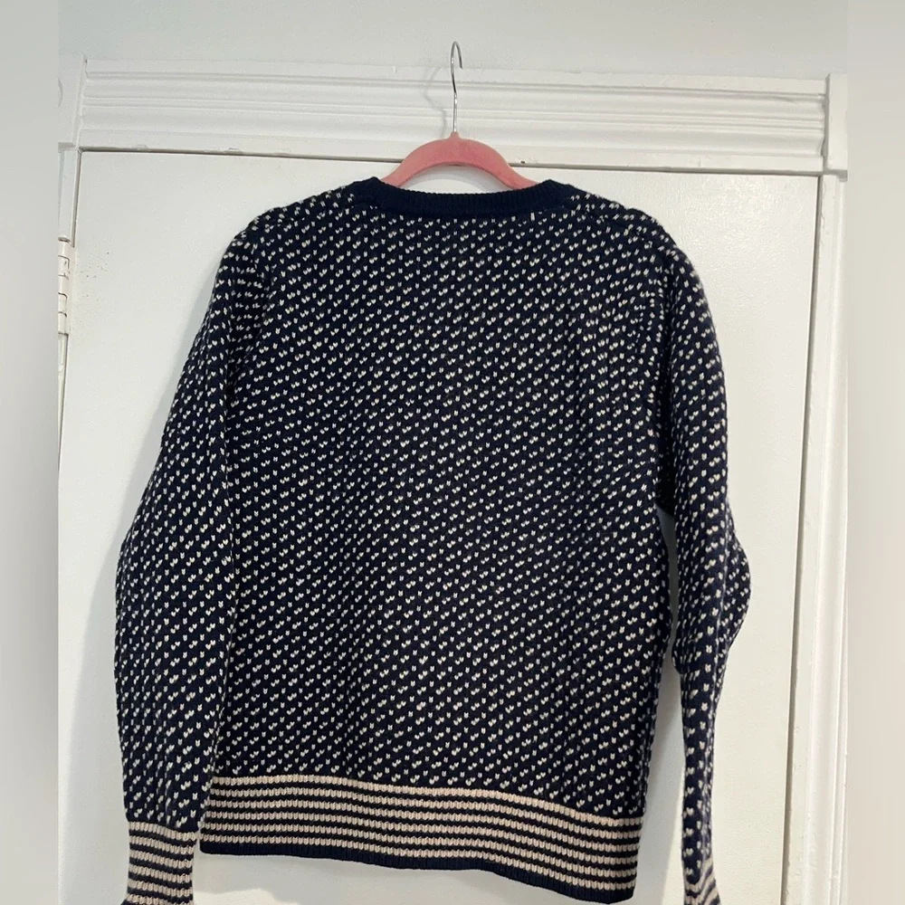 J. Crew Navy and Cream Lambswool Crewneck‎ Sweater Sz. M
